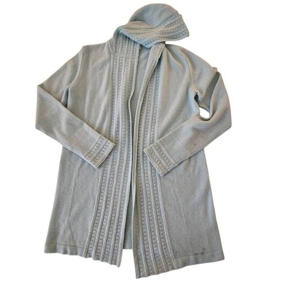 Peck & Peck Womens Wool Cashmere Hooded Open Front Cardigan Aqua Size Medium - Picture 7 of 13